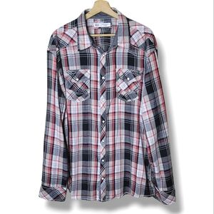 BKE Mens XL Athletic Fit Plaid Pearl Snap Shirt | Western Cowboy